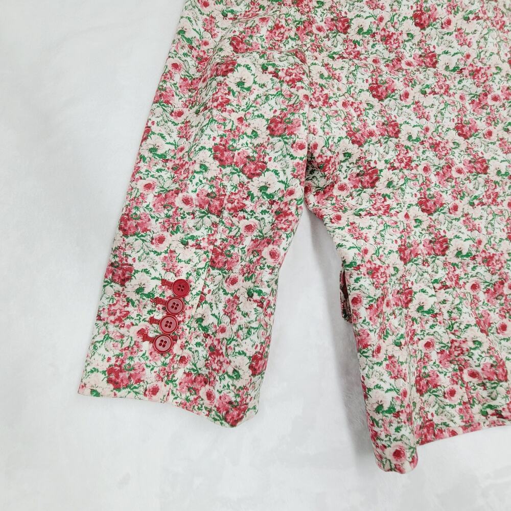 Talbots Cotton Ditsy Floral Blazer Red 3/4 Sleeve Lined Spring Office Boho 14 - Picture 10 of 11